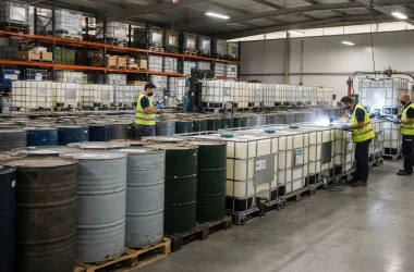 Fusti industriali e cisternette IBC rigenerati in un impianto di controllo e bonifica